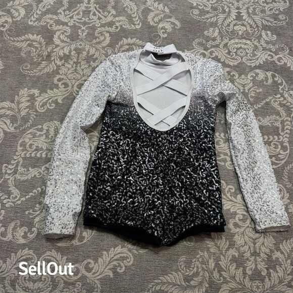 Weissman Women's Ombre Sequin Dance Costume Long Sleeve Open Back - Picture 2 of 5